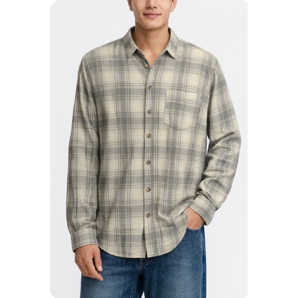 Cotton on Men's Boston Long Sleeve Shirt Stone Waffle‎ Check  NEW Size 2XL